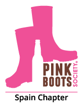 Logo Pink Boots Society España con botas rosas y botella de cerveza